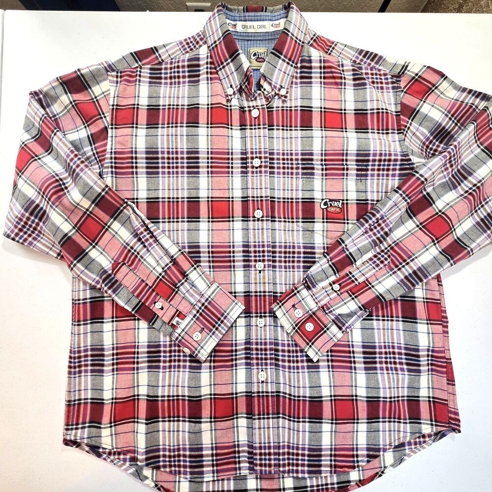 Cruel Girl Western Button Shirt Large - Long Sleeve-LOGO-Plaid- Cowgirl Rodeo